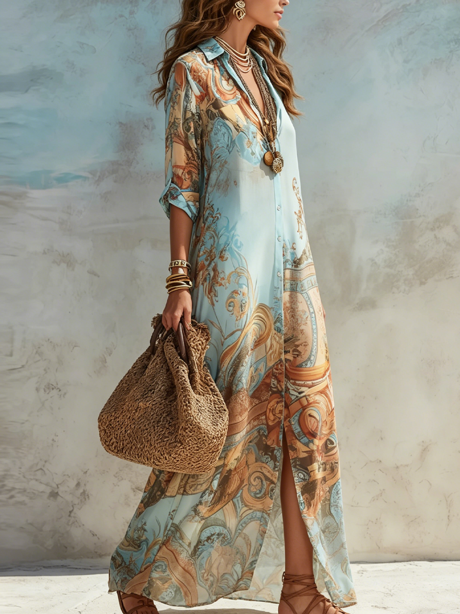 Lorna| Vestido tipo camisa Mediterráneo
